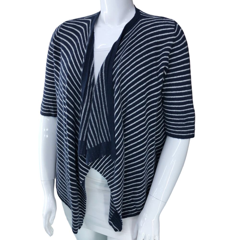Calypso St. Barth Womens Size M Cardigan Cashmere Sweater Navy White Stripe Open